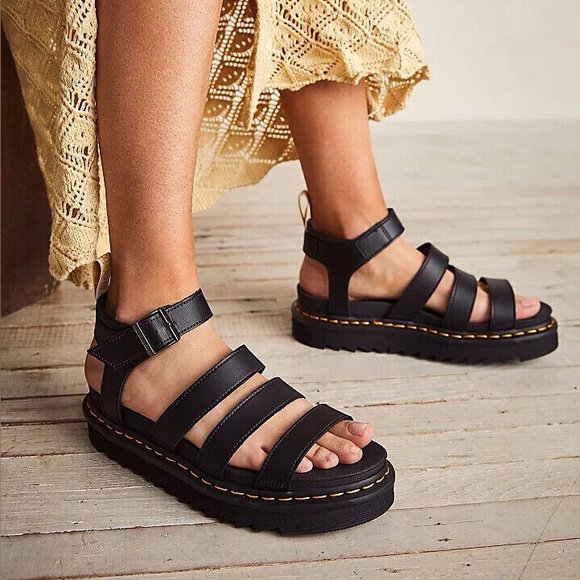 Dr. Martens Shoes - Dr. Martens Black Blaire Strappy Platform Sandals